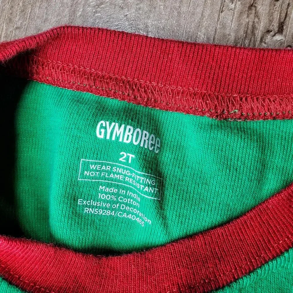 Gymboree Size 2t Matching Elf Pajama Set Red & Green Striped Christmas PJs EUC